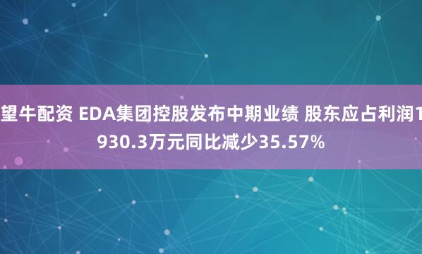 望牛配资 EDA集团控股发布中期业绩 股东应占利润1930.3万元同比减少35.57%